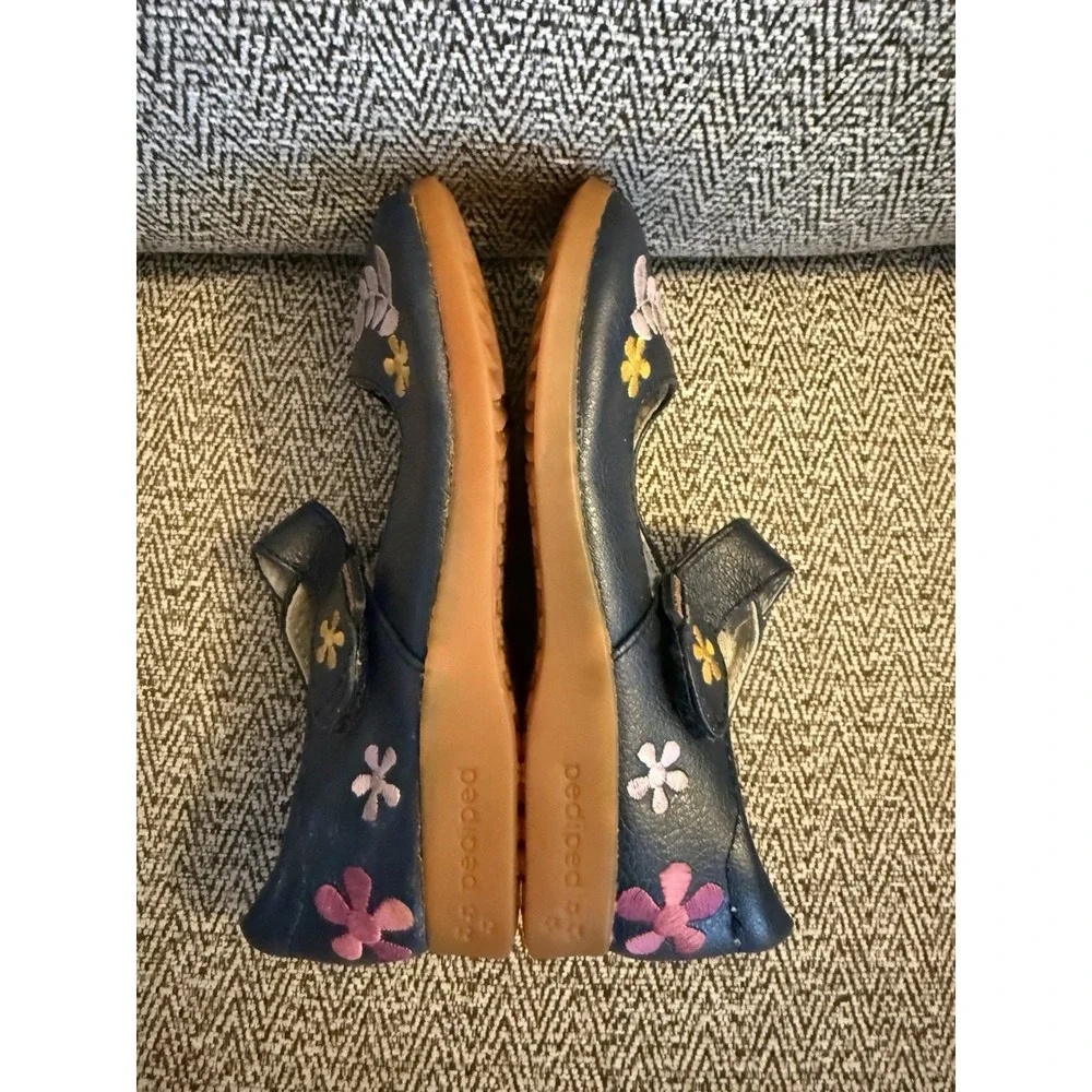 Pediped girls Mary Jane Navy Floral Leather size 29 (US 12-12.5) Missing Insole